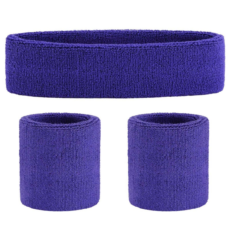 ONUPGO Purple Sweatband Set Sports Headband Wrist Striped Sweatbands Terry Cloth Wristband Athletic Exercise Basketball Wrist Sweatband and Headbands Moisture Wicking Sweat Absorbing Head Band - Image 1